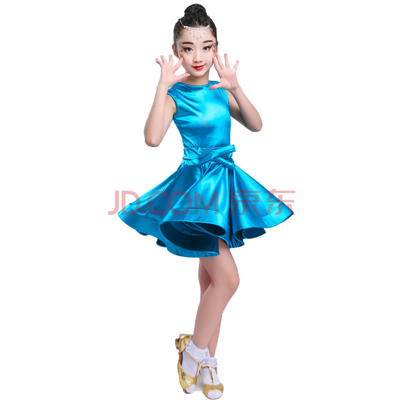 新款女童拉丁舞裙儿童练功服比赛演出服装女孩少儿舞蹈连衣裙夏季 海