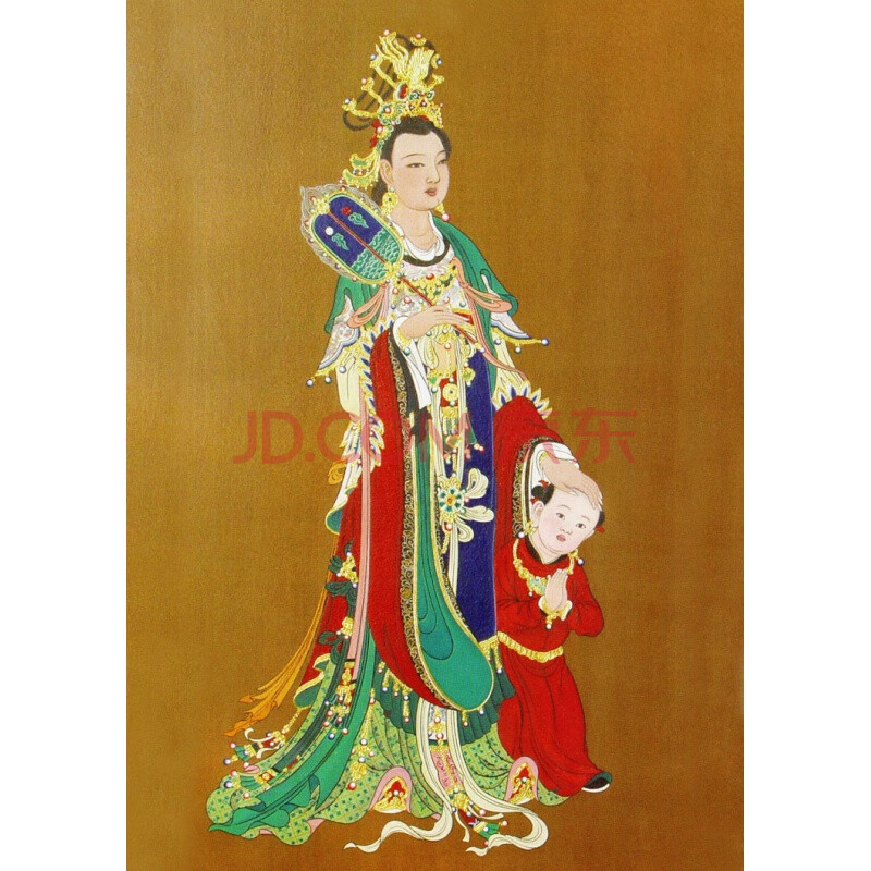 定制鬼子母画像 二十四诸天爱子母佛像画 母夜叉护法 相纸塑封 7寸