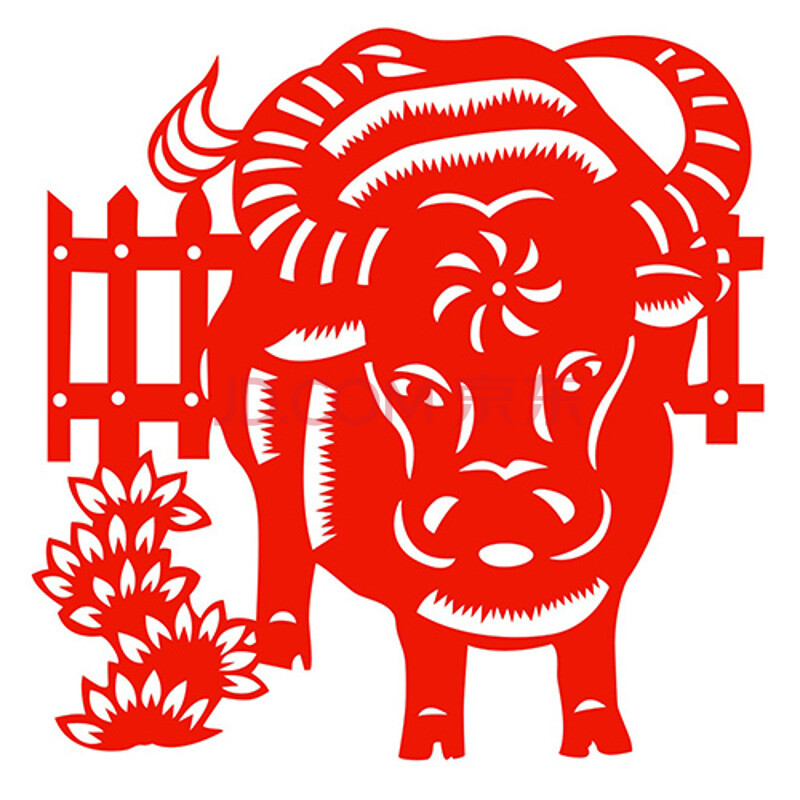 剪纸12生肖牛窗花动物剪纸玻璃贴纸喜字窗花剪纸不干胶防水贴 牛jz