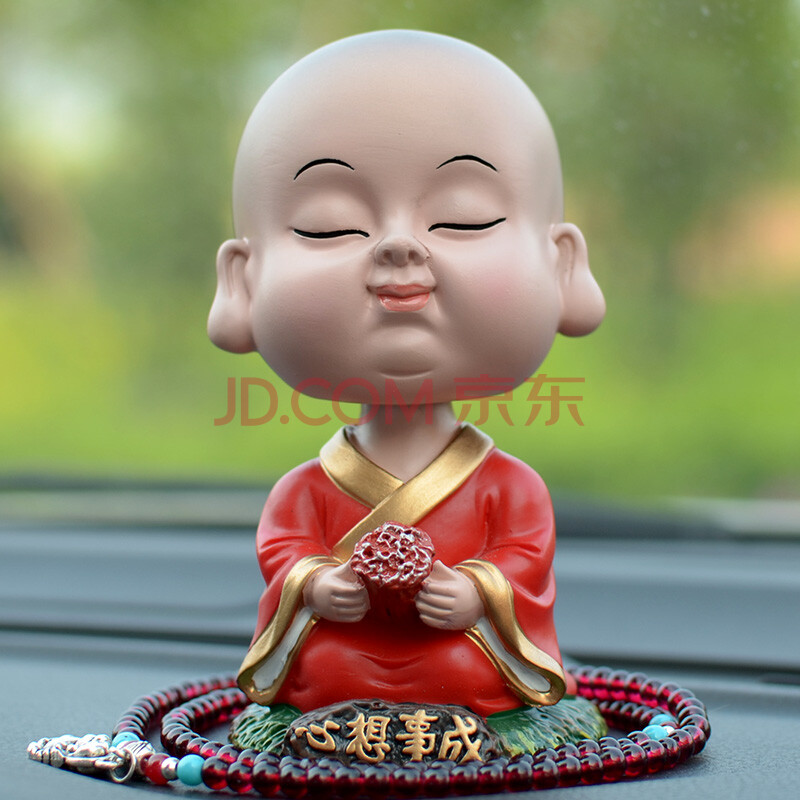 可爱卡通公仔小和尚弥勒佛像平安车内饰品车载车上装饰品 心想事成