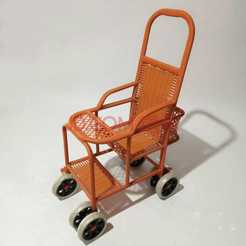 简易宝宝婴儿仿藤高护栏藤椅手推车竹藤藤编儿童小推车超轻便四季 八