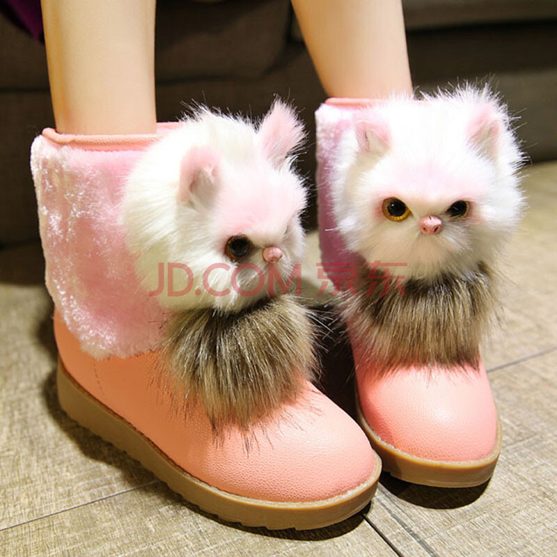 乐菲秀雅 卡通小猫咪 雪地靴 短靴韩版冬季棉靴 平底防滑女靴保暖及踝