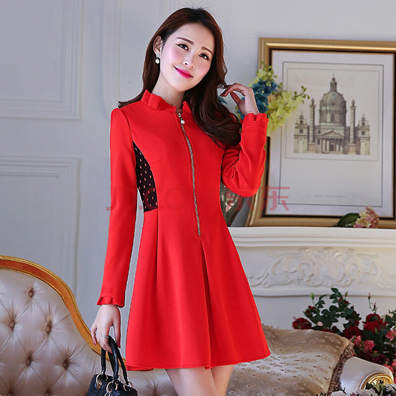 都市红唇 透妮思2015秋装新款韩版女装收腰气质泡泡袖