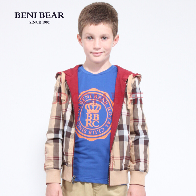 邦尼熊 品牌童装男童秋冬外套 连帽双面穿卫衣 枣红 120