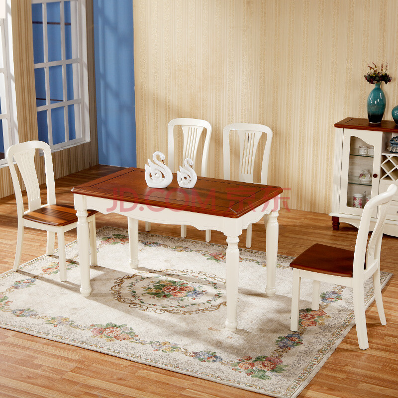 鑫奥康家 地中海餐桌实木 烤漆长方形餐桌6人餐桌椅组合小户型客厅