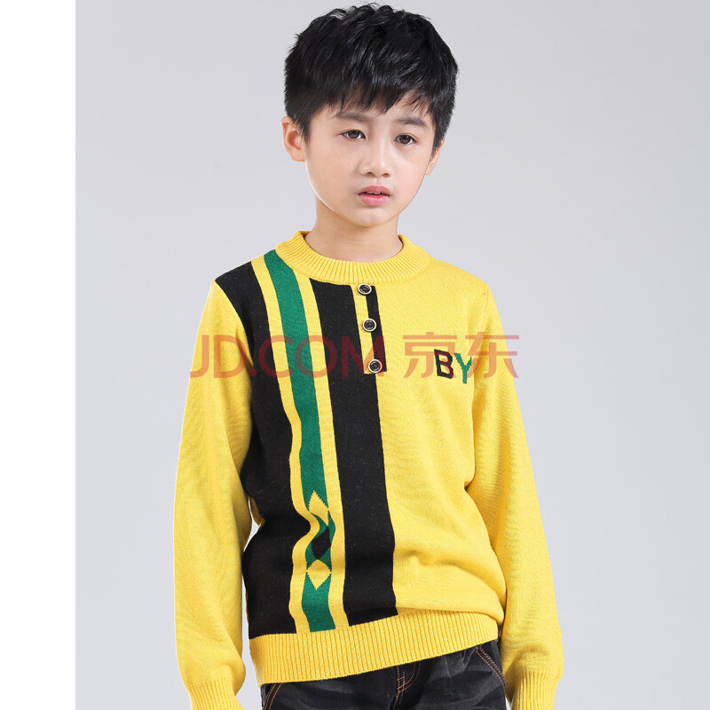 男童青少年秋冬新款套头毛衣 圆领休闲羊毛衫 中大童男孩打底衫 学生