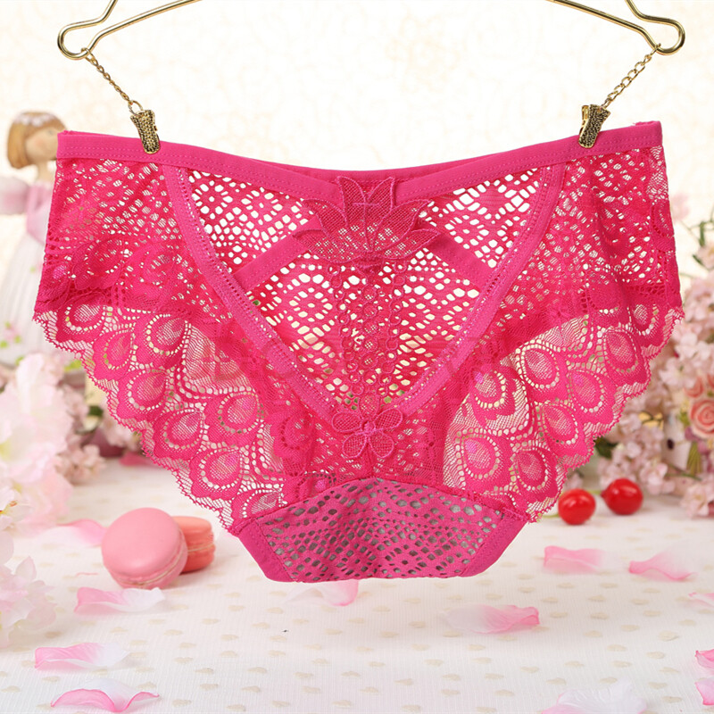 鸟之语 性感女士内裤低腰镂空透明 棉档三角裤透气蕾丝花边花朵刺绣