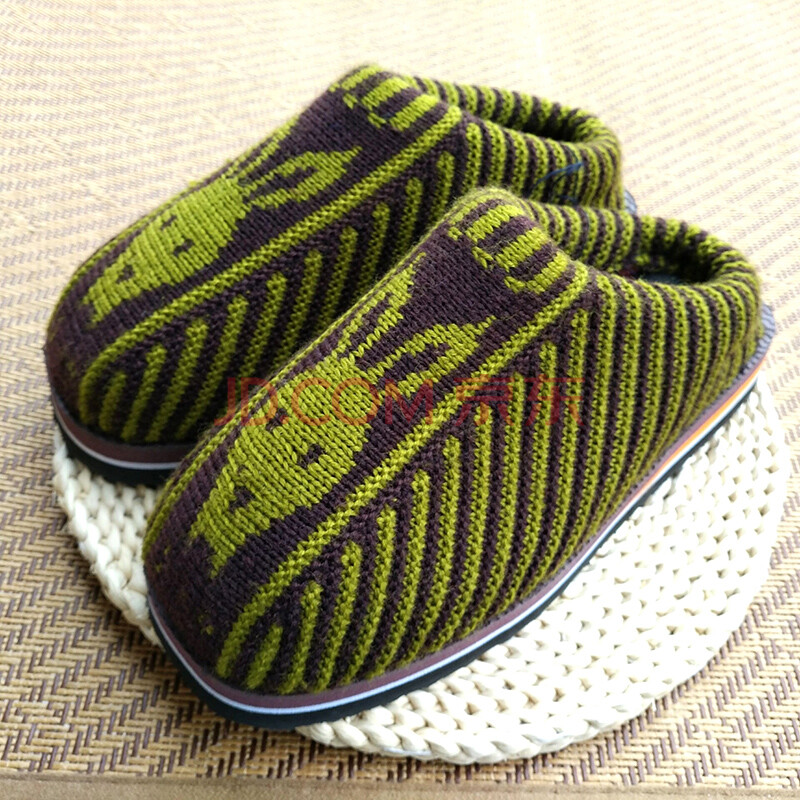 勾线鞋底棉拖鞋手工编织防滑情侣男女保暖毛线鞋婚嫁鞋 11_男拖(兔头