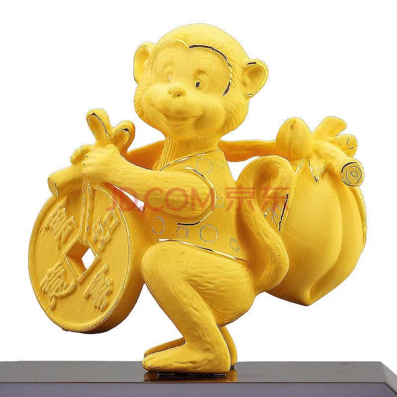 永隆金号 绒沙金 十二生肖猴年贺岁 金猴摆件商务办公