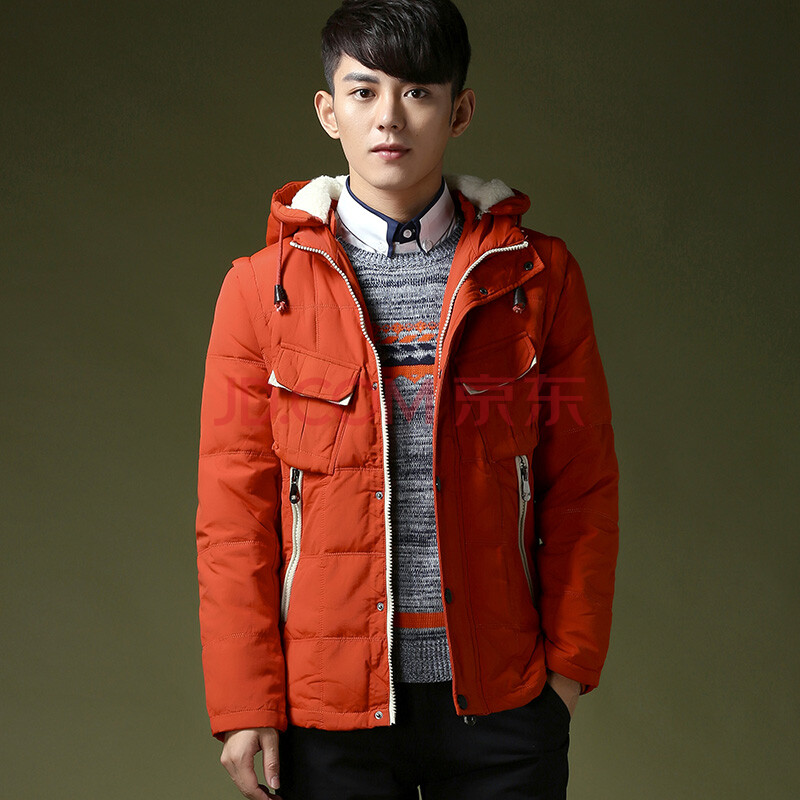 冬装新款男装羽绒服男外套 韩版轻薄男士修身羽绒服 男冬衣服 桔红色