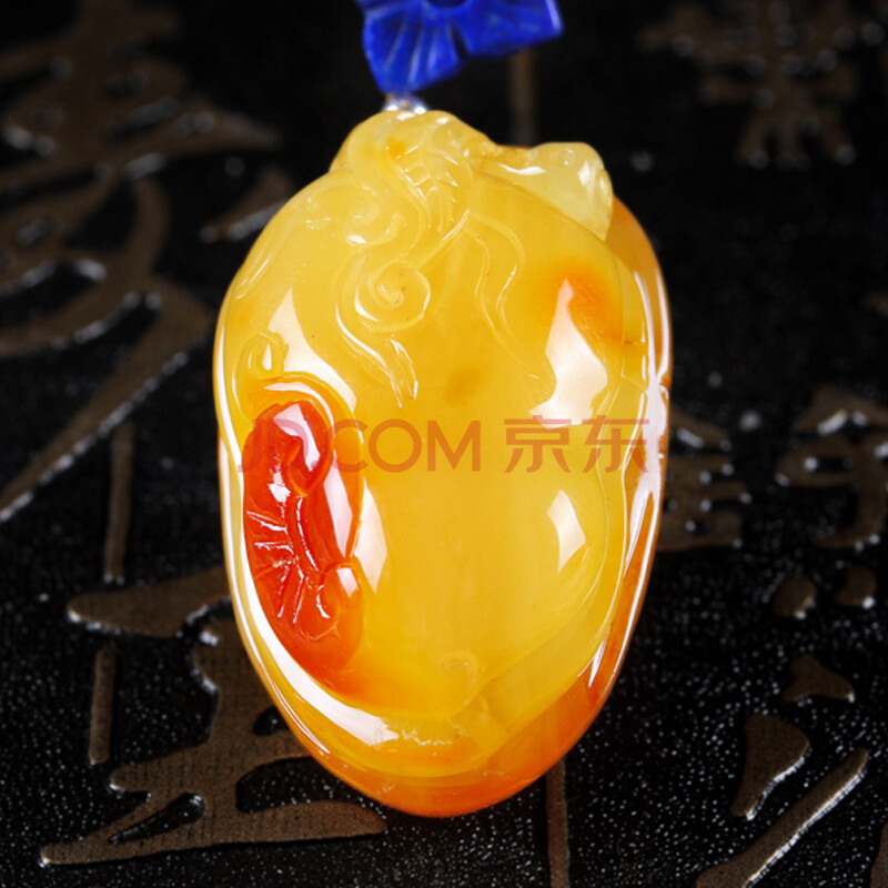 苏工巧雕俏色葫芦花雕蜜蜡挂件57.69克(含青金石链) 【爱程式珠宝】