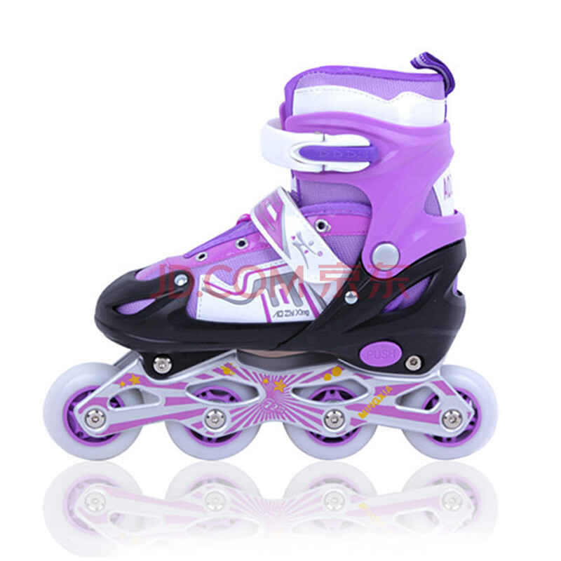 儿童平花轮滑鞋花式溜冰鞋直排轮旱冰鞋男女可调节平滑鞋 功能鞋 紫色