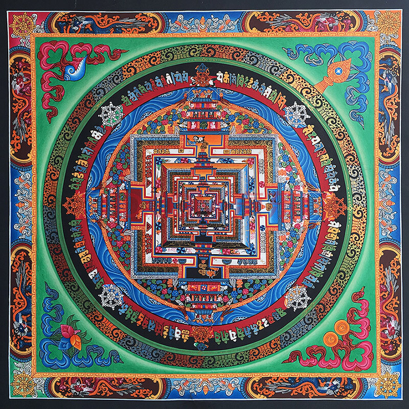 尼泊尔唐卡画师bijay lama作品彩绘描金龙纹时轮金刚坛城唐卡(编号628