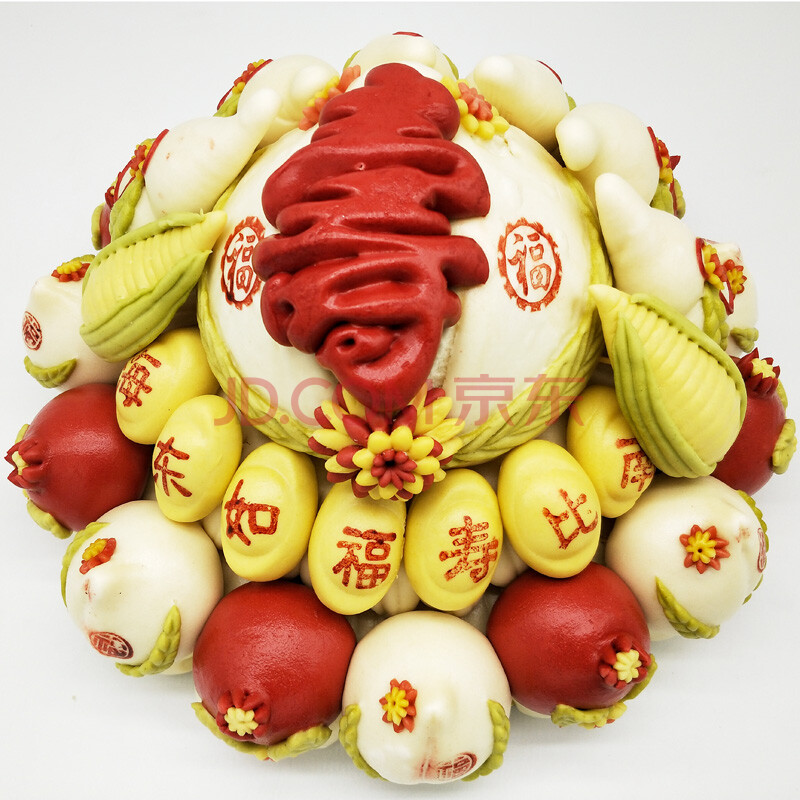 金穗朵寿桃馒头面点生日蛋糕胶东花饽饽花馍馍 福寿康泰 16个小寿桃