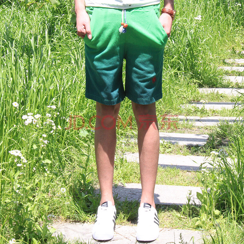 尊首 男士夏季新款短裤渐变工艺印花刺绣亚麻休闲短裤男 浅绿色 l
