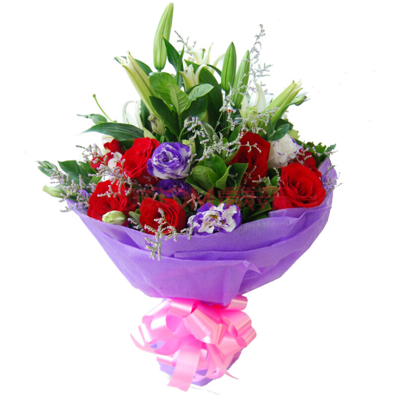 鲜花速递 11枝红玫瑰 1枝多头白色香水百合生日礼物