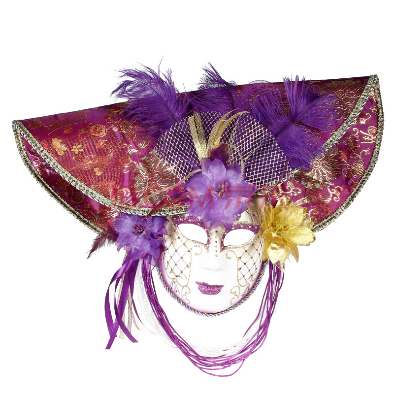 仕彩万圣节意大利面具威尼斯面具舞会男女成人仿古彩绘面具 大月牙紫