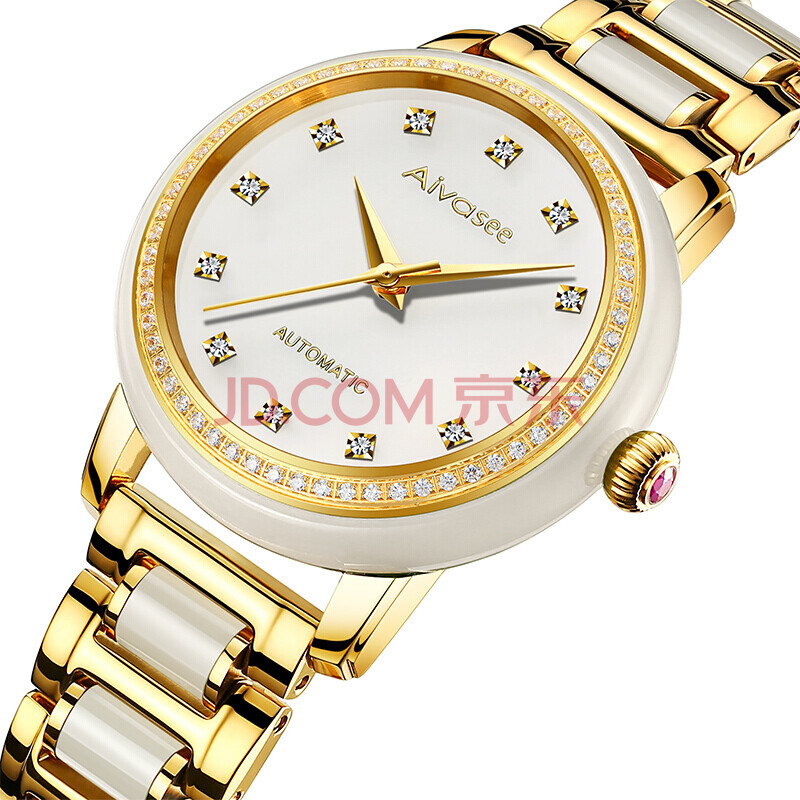 艾华仕手表男女机械表全自动金表和田玉翡翠钢带皮带防水夜光中国古风