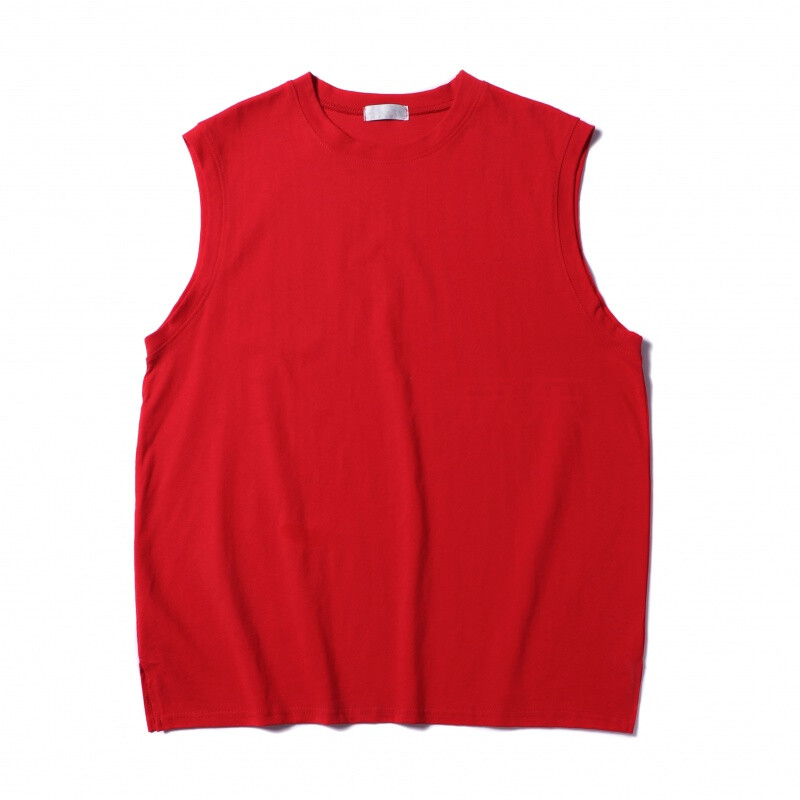 夏季男士纯色打底背心韩版潮流坎肩t恤圆领百搭衣服 红色 2xl