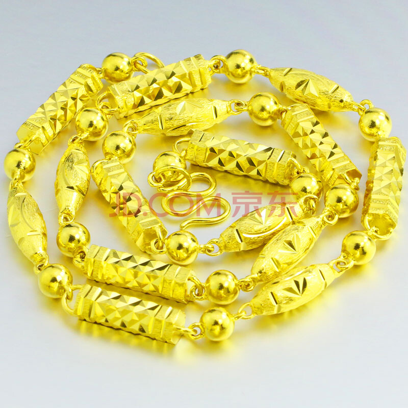 千影珠宝黄色金项链男士女款金链子粗款重大六角柱橄榄珠镀金饰品观音