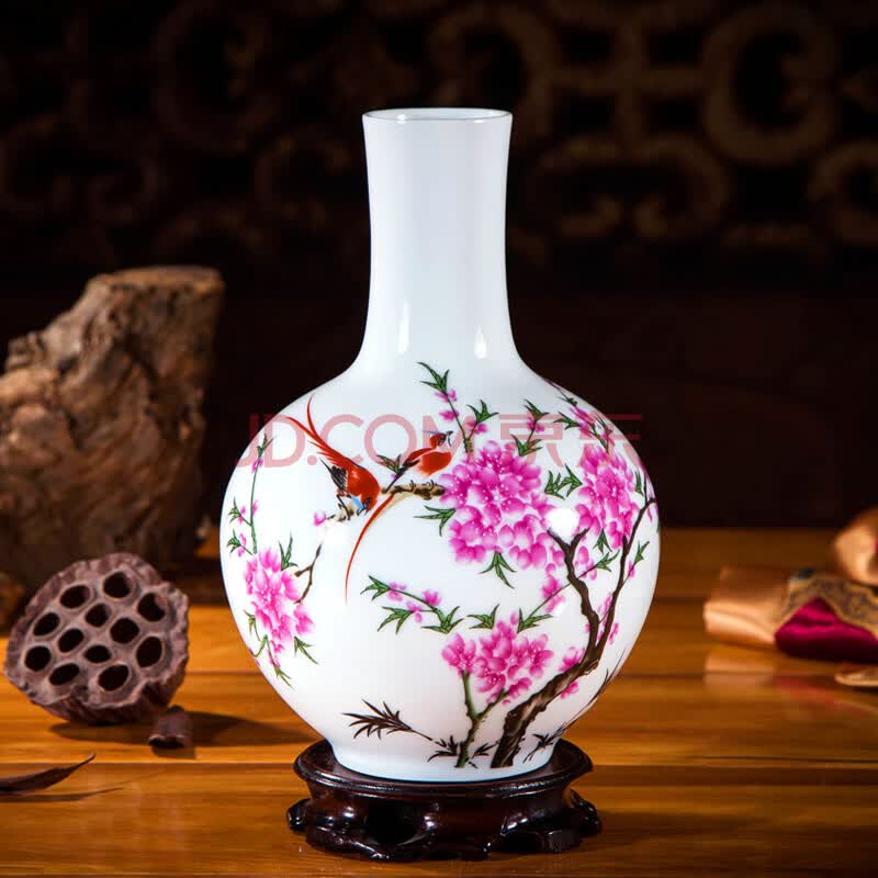 摆件小清新家居景德镇陶瓷器装饰品客厅水培插花富 十里桃花天球瓶