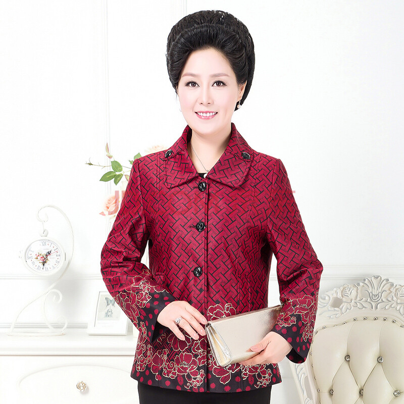 鱼衣暖中老年秋装女外套中年妇女长袖新款老年人上衣40-50岁印花服装