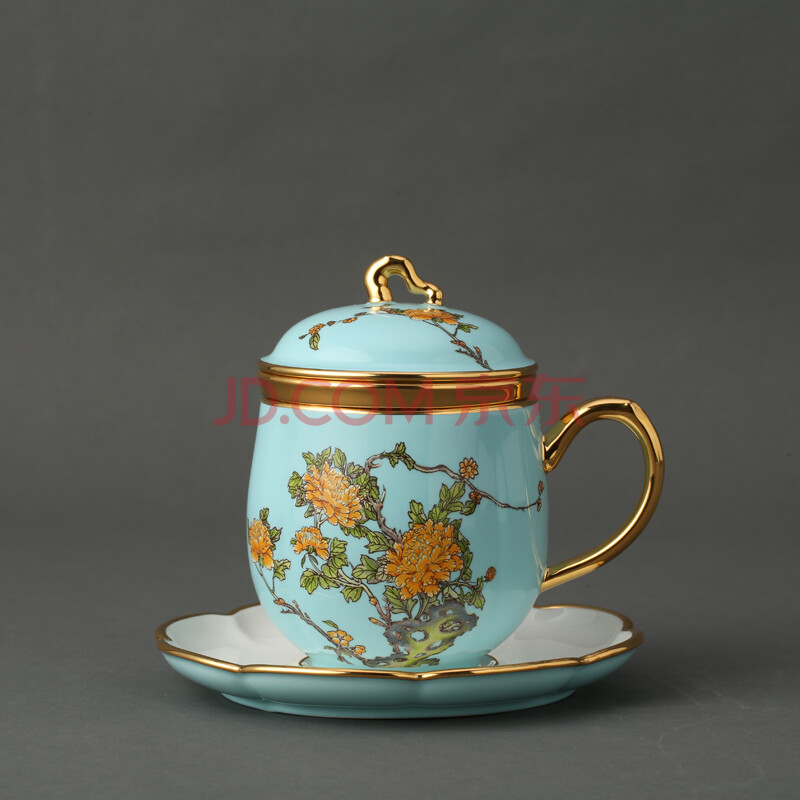 国瓷永丰源 auratic 夫人瓷4头茶具对杯陶瓷水杯茶杯带盖骨瓷泡茶