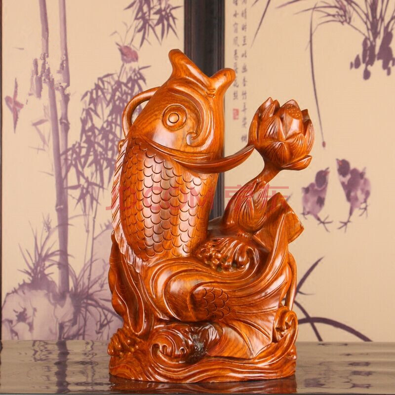 实木红木鱼办公室摆件 年年有余黑檀木 雕刻工艺品鲤鱼摆设 花梨整料