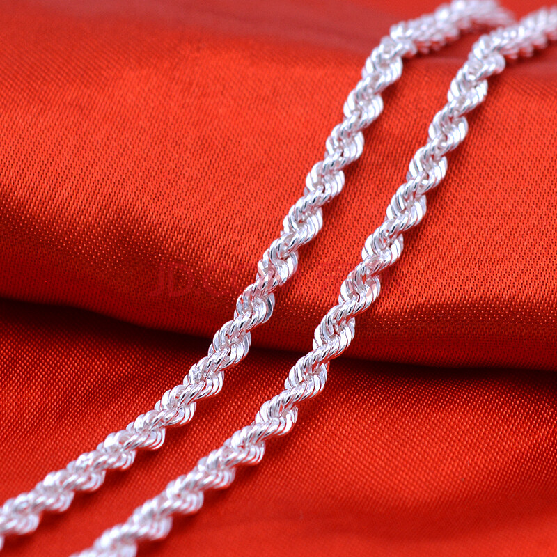 纯已久银饰999足银项链麻花项链扭麻花银链子情侣链男女款项链水波纹