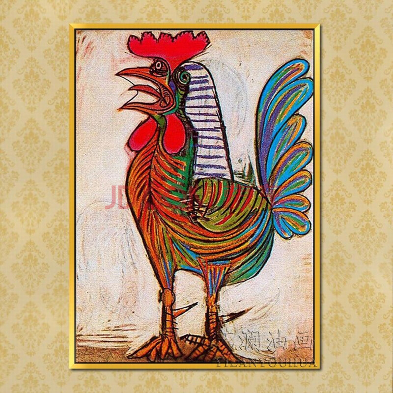 艺澜斗鸡小孩儿童房间挂画毕加索名家 公鸡啼叫>成品有框装饰油画bs26