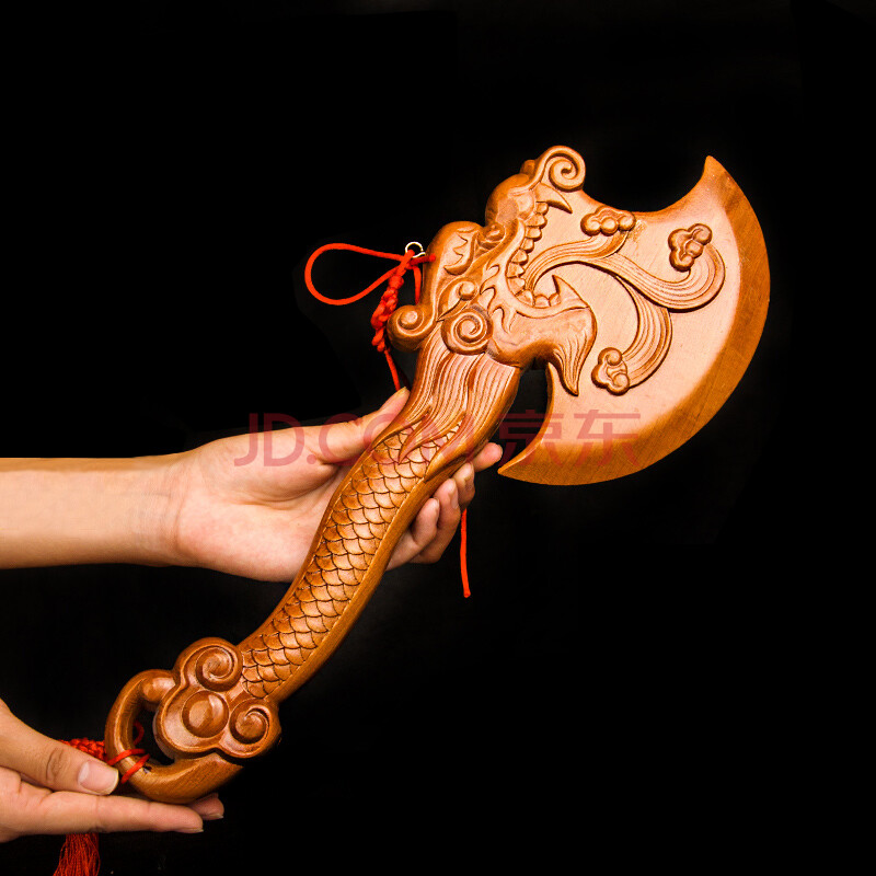 泰山祥云阁 桃木龙头斧子挂件 家居摆件工艺礼品 龙头桃木斧-大号-长
