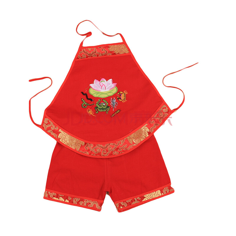 夏季红肚兜新生婴儿纯棉肚兜男宝宝五毒肚兜套装女儿童肚兜0-1岁 红色