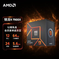 AMD 7000系列 锐龙9 7900X 处理器 (r9) 5nm 12核24线程 4.7GHz 170W AM5接口 盒装CPU