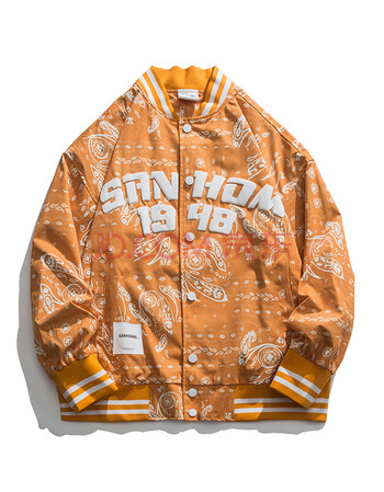 腰果花外套男春秋季嘻哈高街大码宽松休闲棒球服教练夹克 橙 m