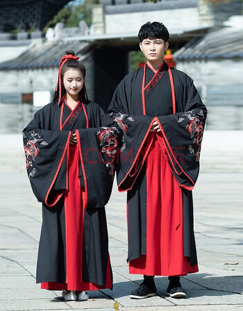 cospaly明华堂男女情侣古装夜芙蕖汉服帅气夜弦歌龙纹黑红系古风 内搭