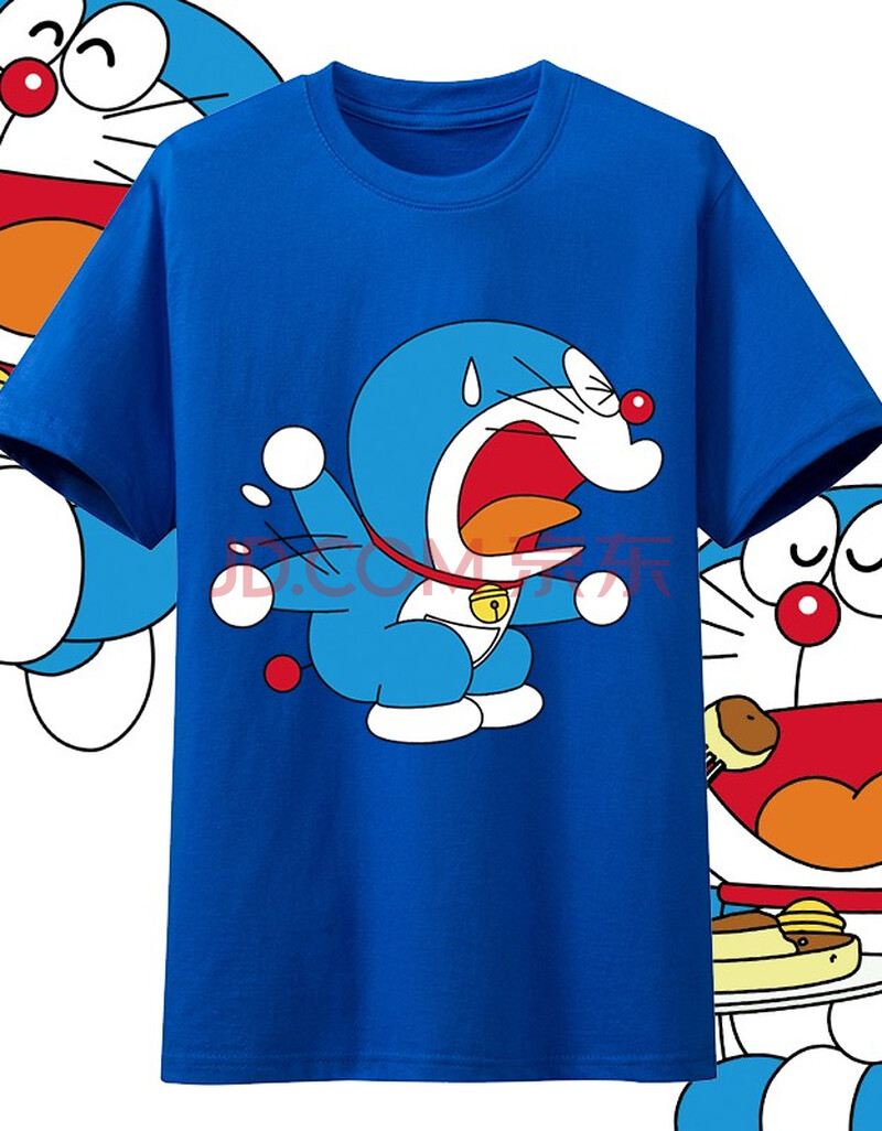 可爱小叮当短袖哆啦a梦t恤机器猫图案亲子装衣服大码体恤宽松 慌乱的