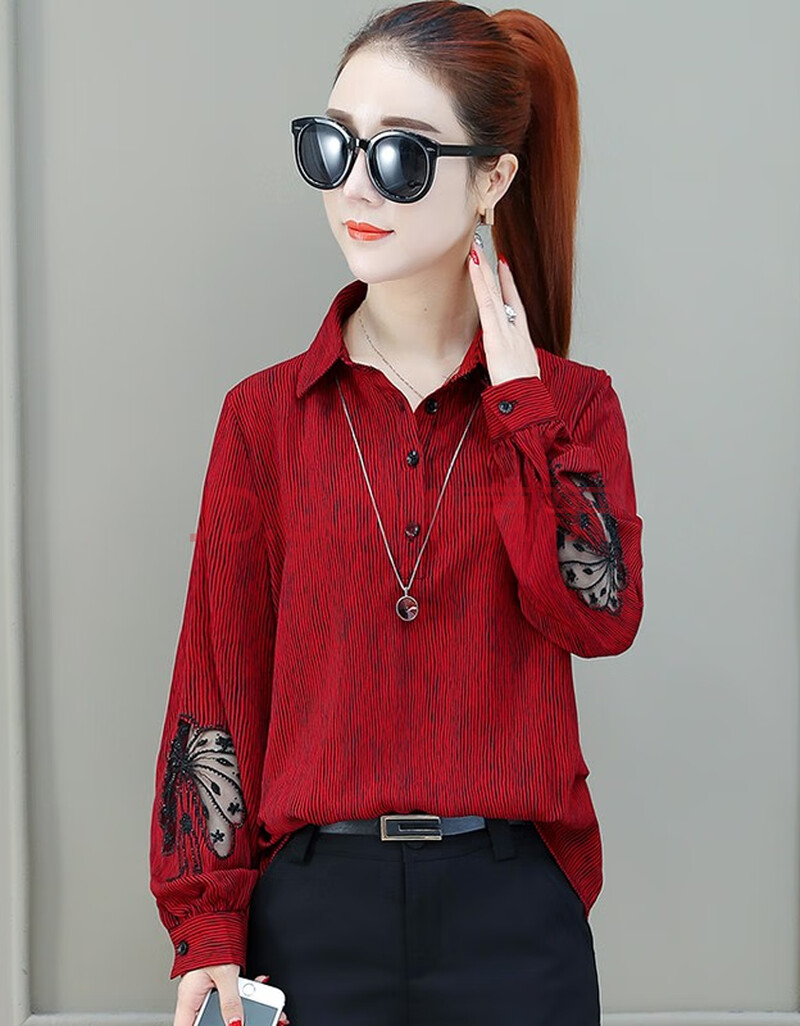 衬衫女装2020春季新款潮流韩版洋气长袖衬衣春装时尚春秋上衣 红色 xl