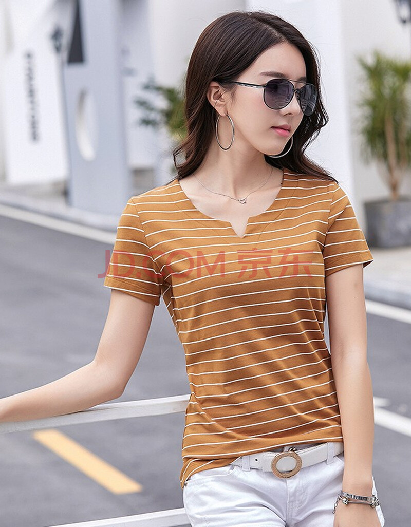 体桖衫细横条纹显瘦身条子中款收身下天衣服女装纯棉质百搭汗衫t裇