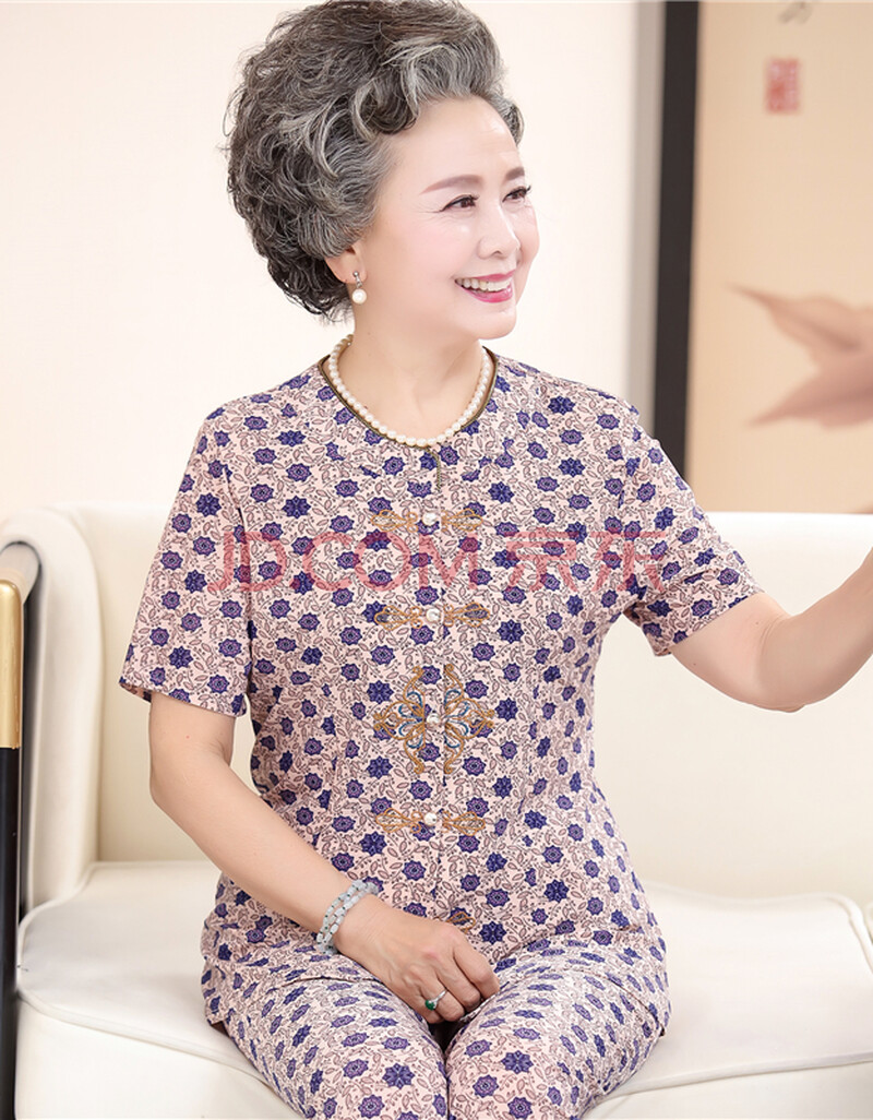 蔻梅中老年人女装夏装套装老人衣服夏季老太太奶奶中袖上衣薄60-70岁