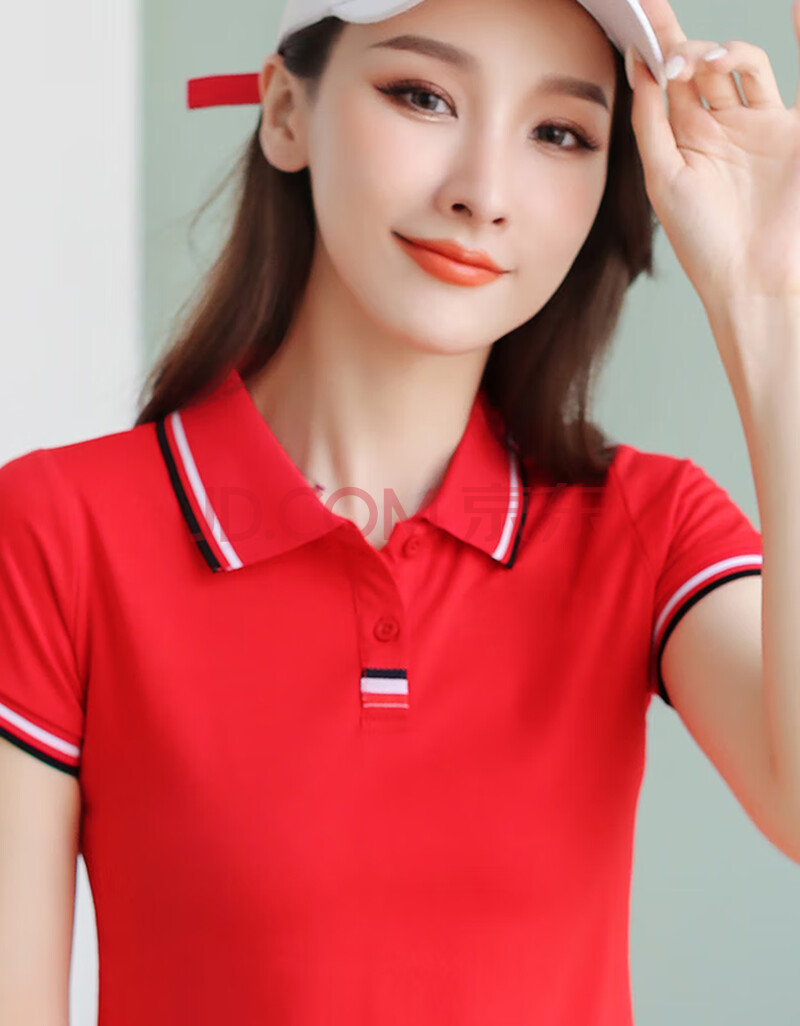 短袖t恤女士夏装有翻领polo衫女职业工作服夏定制广告印logo运动 红色