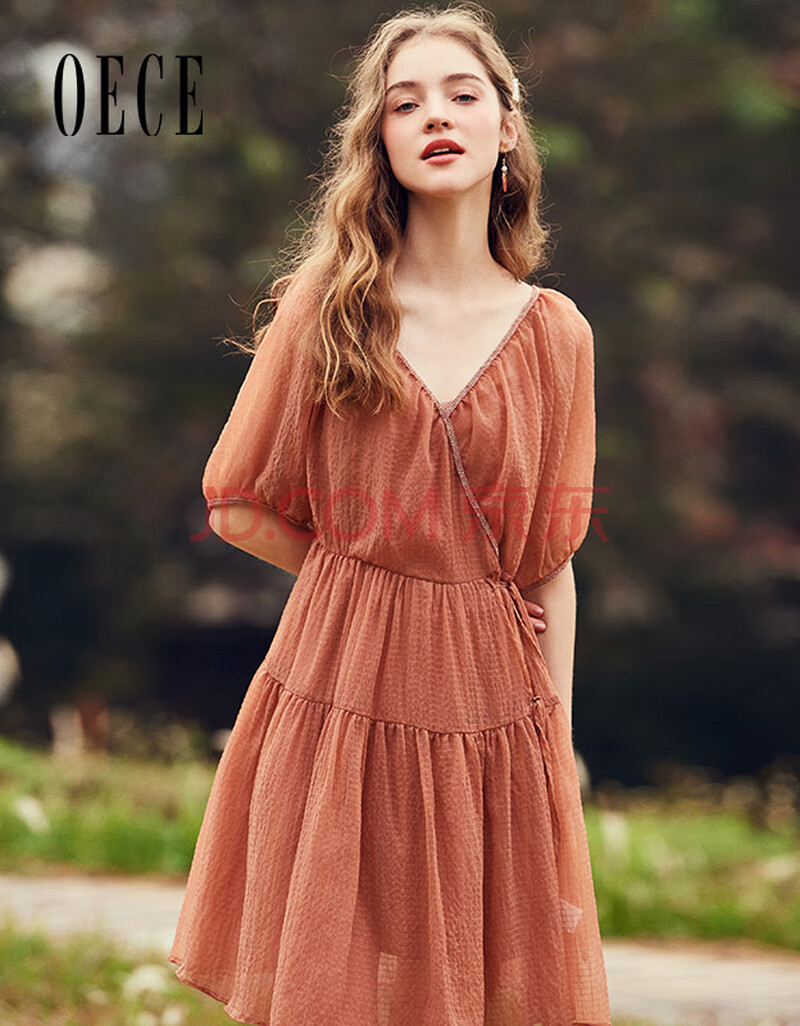 oece夏装新款女装 复古甜美裙子春秋高腰仙女超仙森系连衣裙 水红色