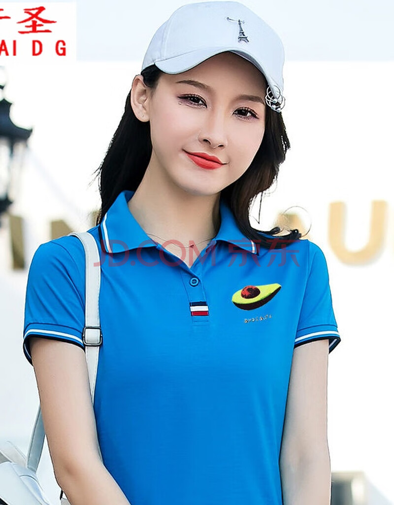 t恤女带领女士上衣宽松女装运动polo衫 牛油果织带polo衫【湖蓝色】 m