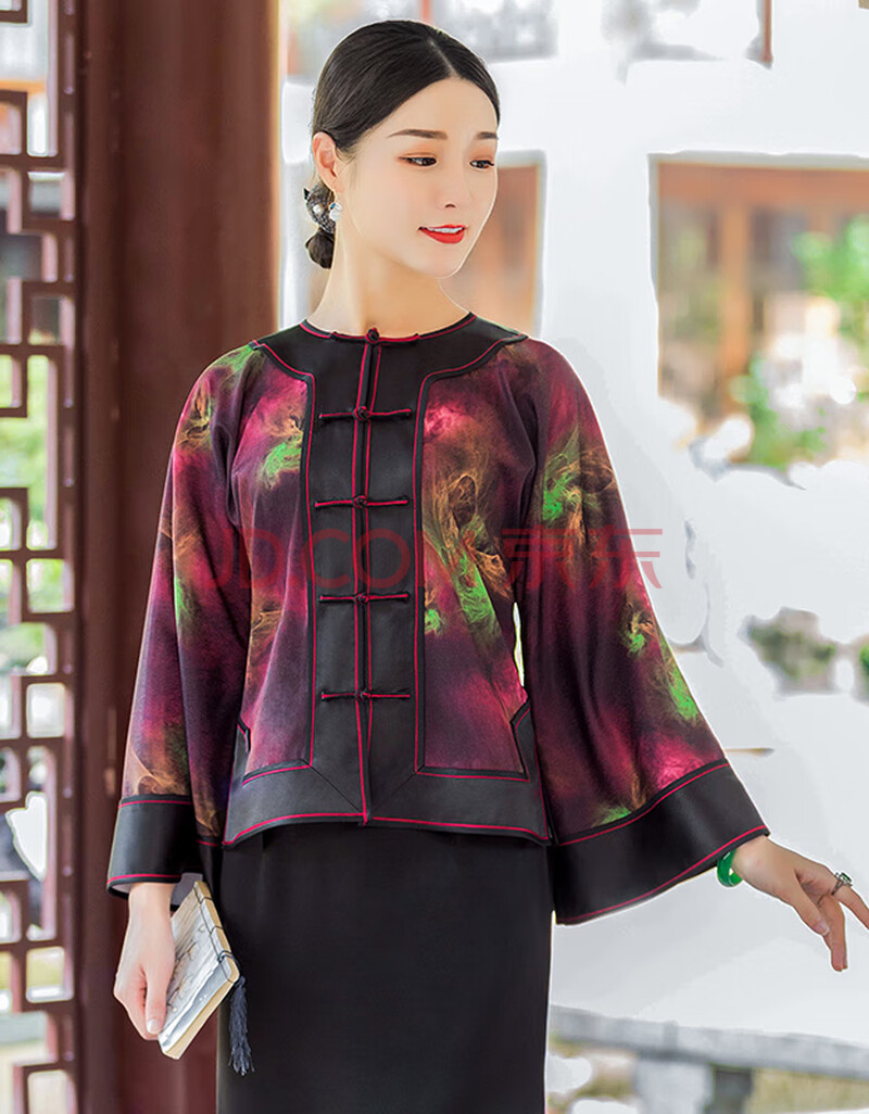 华族经典对襟唐装上衣女秋季新款重工倒大袖中式圆领改良版中国风