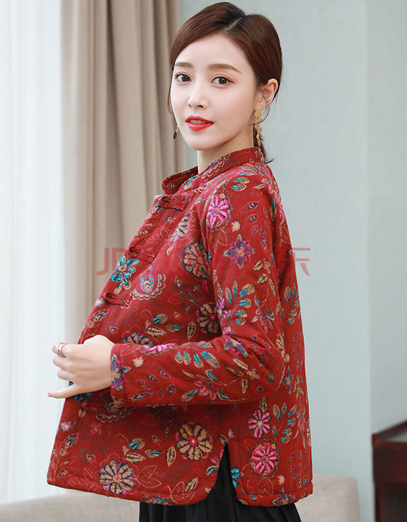 民族风复古文艺棉麻小棉衣女冬装短款轻薄中国风盘扣棉袄棉服外套