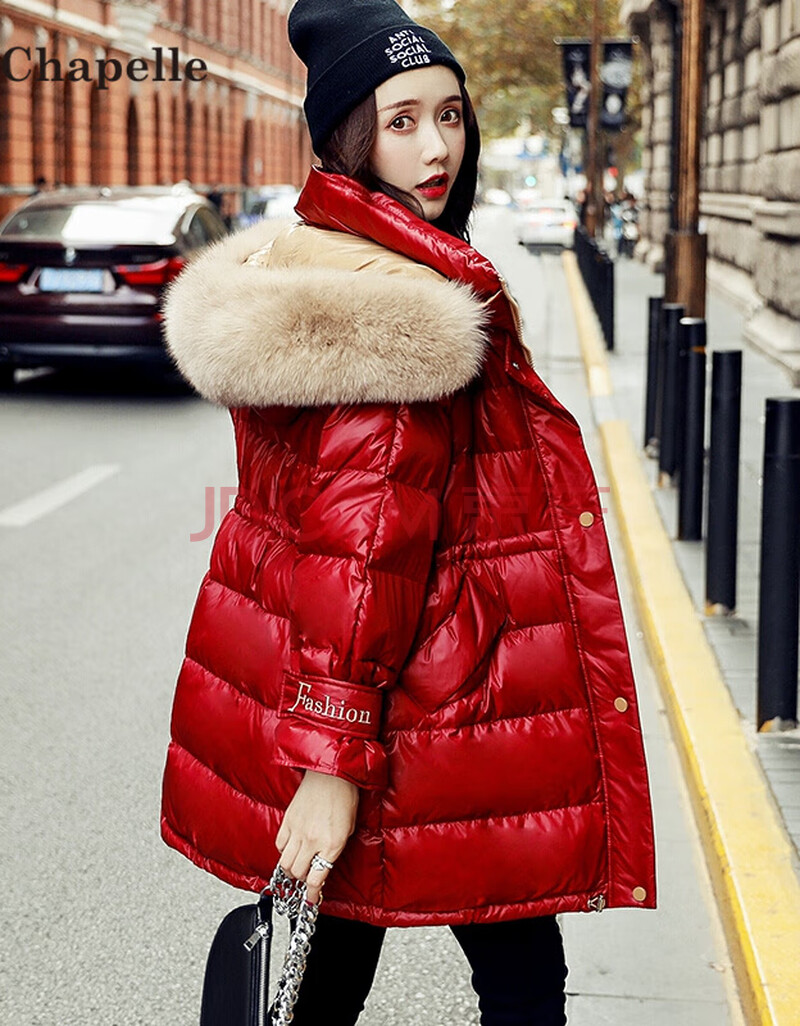 拉夏贝尔羽绒服女中长款21年冬季新款女装时尚工装派克服女休闲宽松