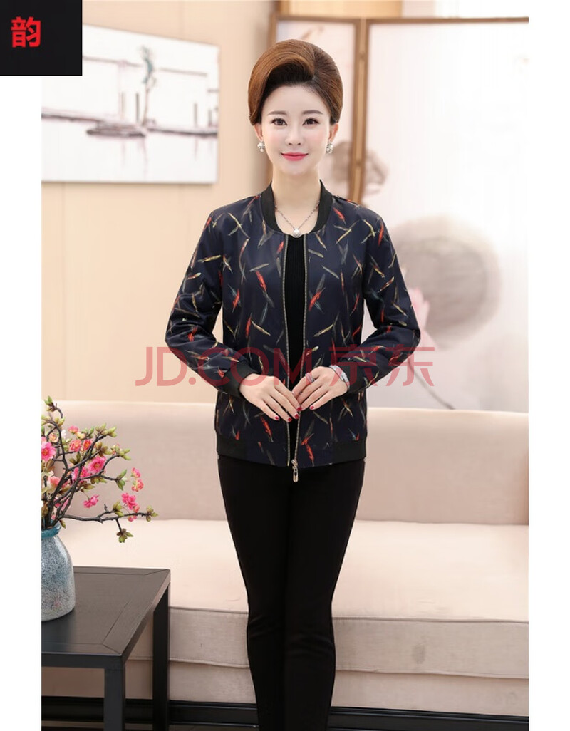 中老年人女装棒球服外套女春秋季短薄款时尚休闲夹克衫外套女中老年人