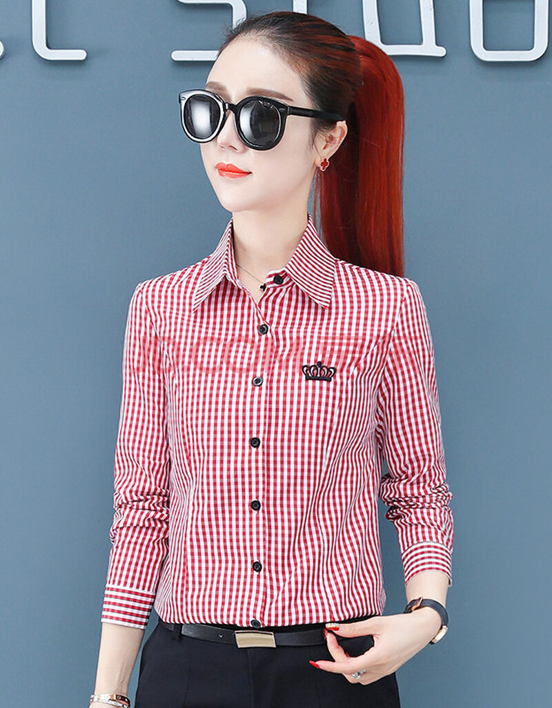 brangdy格子衬衫女长袖秋轻熟百搭显瘦纯棉衬衣设计感小众休闲职业