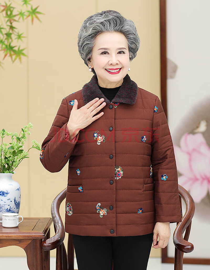 2020新款奶奶冬装棉衣中老年女装棉服短款外套妈妈装薄款棉袄老人