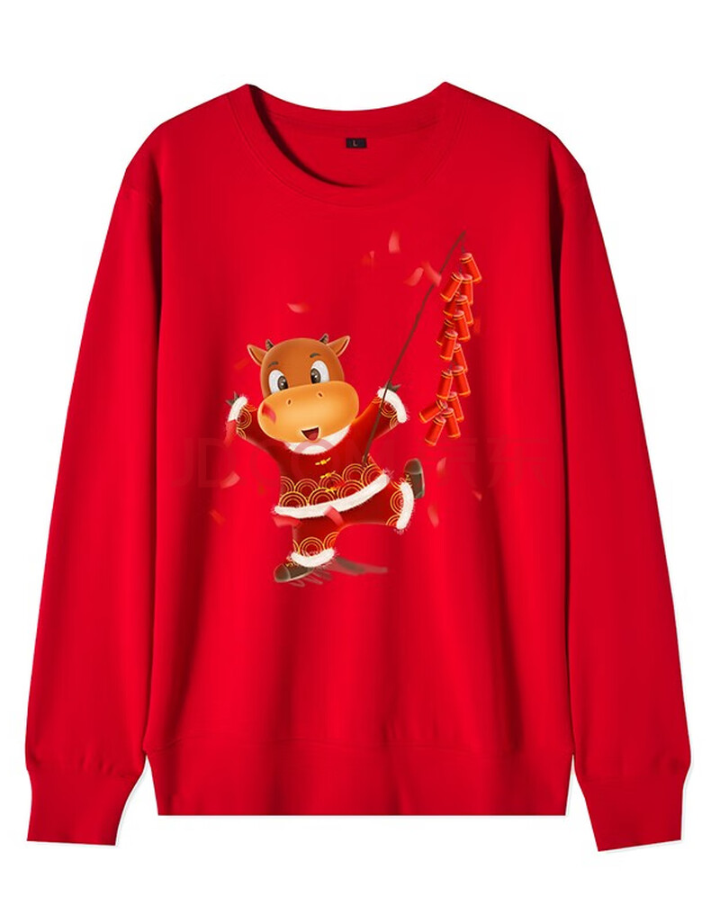 本命年生肖牛年圆领卫衣 年会春节大红色衣服男休闲