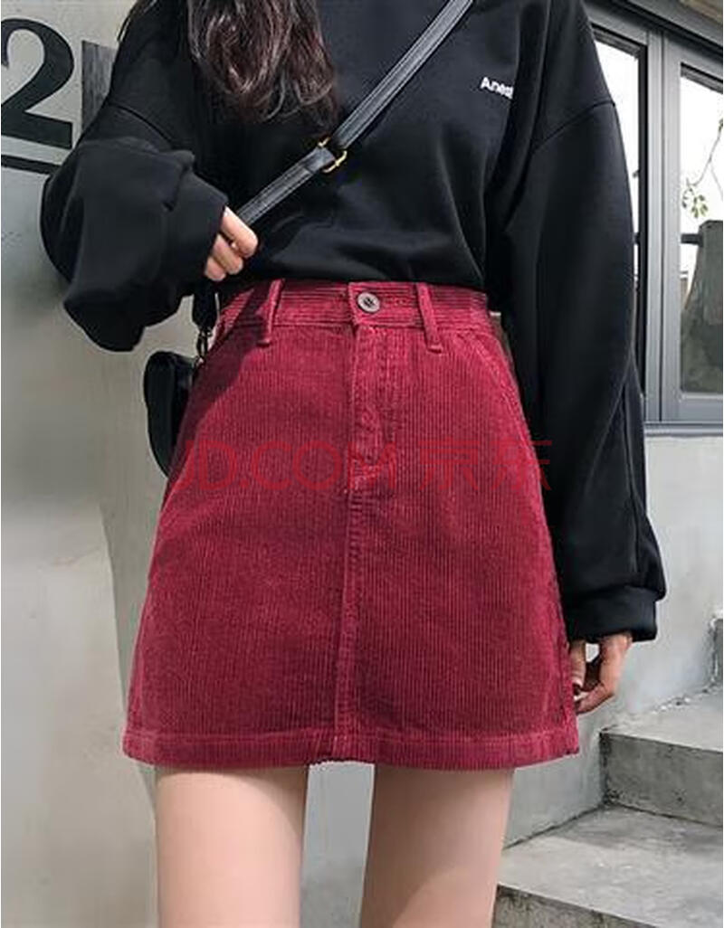 秋冬韩版2020新款芯绒红色a字短裙高臀裙半身裙女装ins 酒红色 s
